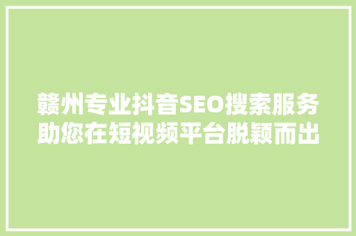赣州专业抖音SEO搜索服务助您在短视频平台脱颖而出