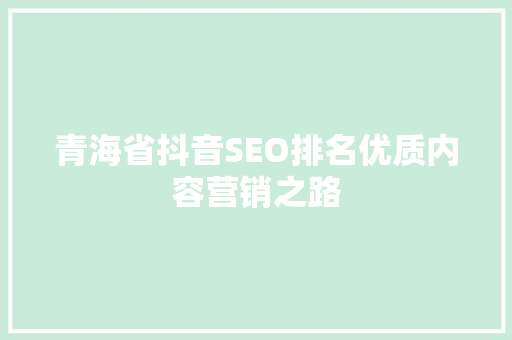 青海省抖音SEO排名优质内容营销之路
