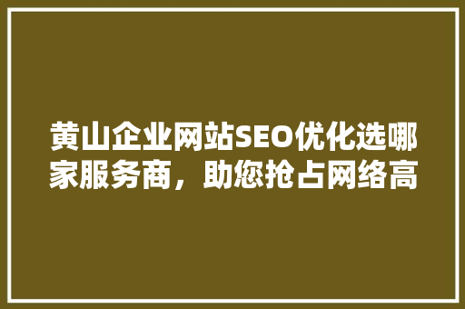 黄山企业网站SEO优化选哪家服务商，助您抢占网络高地