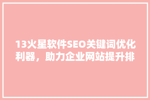 13火星软件SEO关键词优化利器，助力企业网站提升排名