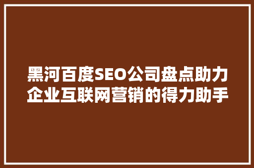 黑河百度SEO公司盘点助力企业互联网营销的得力助手