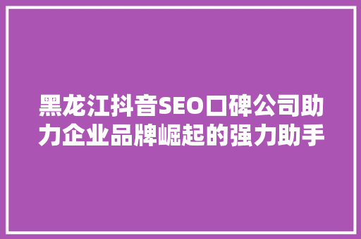 黑龙江抖音SEO口碑公司助力企业品牌崛起的强力助手