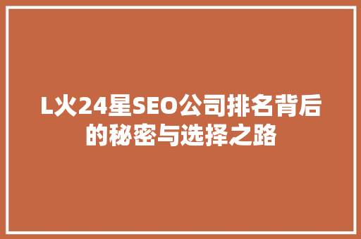 L火24星SEO公司排名背后的秘密与选择之路