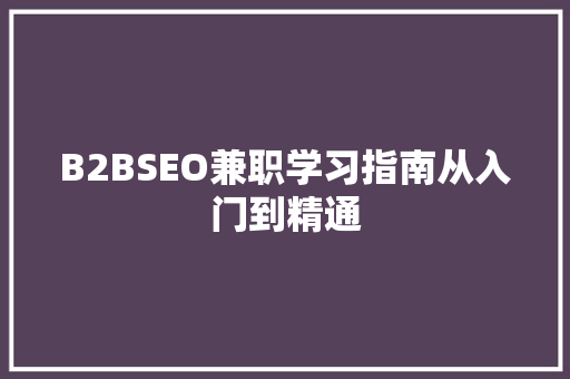 B2BSEO兼职学习指南从入门到精通