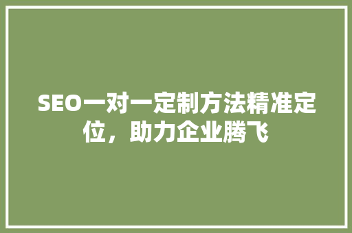 SEO一对一定制方法精准定位，助力企业腾飞