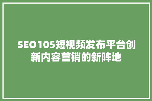 SEO105短视频发布平台创新内容营销的新阵地