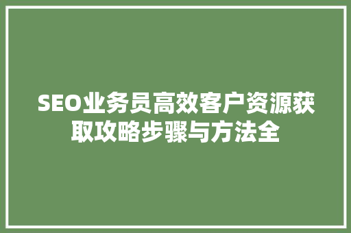 SEO业务员高效客户资源获取攻略步骤与方法全