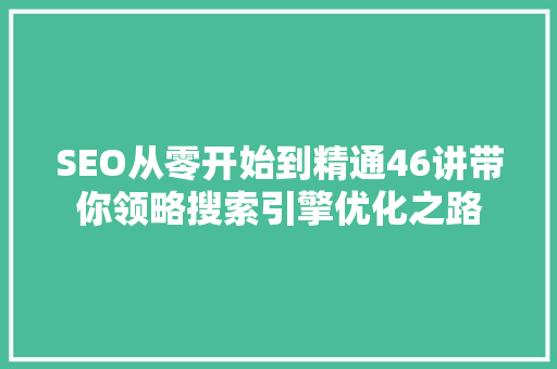SEO从零开始到精通46讲带你领略搜索引擎优化之路