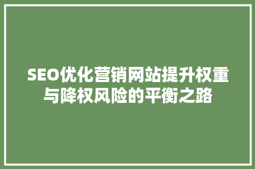 SEO优化营销网站提升权重与降权风险的平衡之路