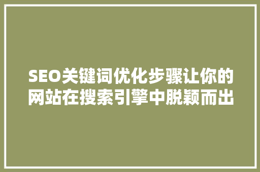 SEO关键词优化步骤让你的网站在搜索引擎中脱颖而出