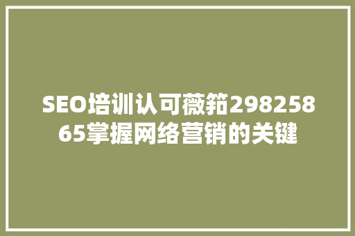SEO培训认可薇筘29825865掌握网络营销的关键