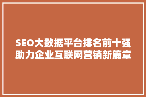 SEO大数据平台排名前十强助力企业互联网营销新篇章