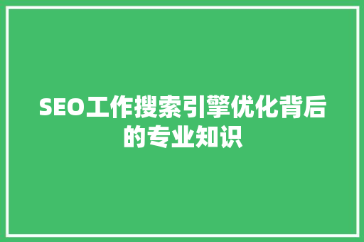 SEO工作搜索引擎优化背后的专业知识