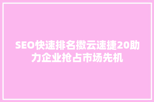 SEO快速排名擞云速捷20助力企业抢占市场先机