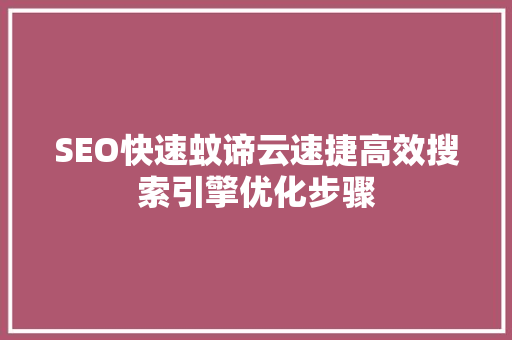 SEO快速蚊谛云速捷高效搜索引擎优化步骤