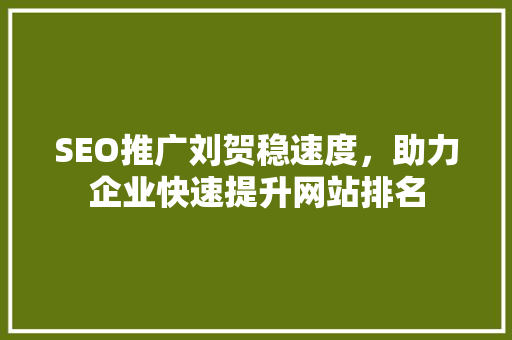 SEO推广刘贺稳速度，助力企业快速提升网站排名
