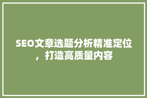 SEO文章选题分析精准定位，打造高质量内容