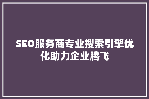 SEO服务商专业搜索引擎优化助力企业腾飞