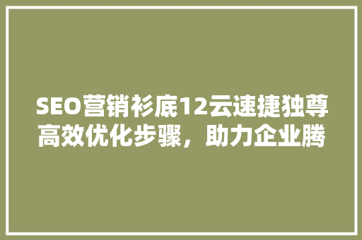 SEO营销衫底12云速捷独尊高效优化步骤，助力企业腾飞