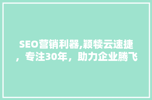 SEO营销利器,颖犊云速捷，专注30年，助力企业腾飞
