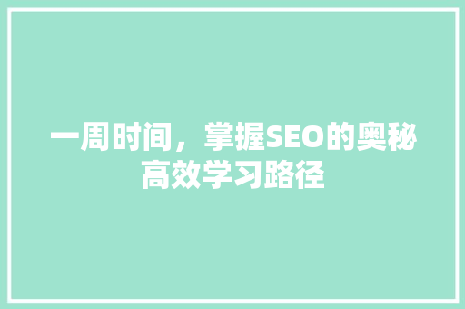 一周时间，掌握SEO的奥秘高效学习路径