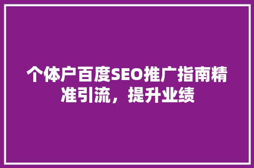个体户百度SEO推广指南精准引流，提升业绩