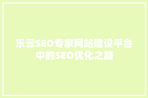 乐云SEO专家网站建设平台中的SEO优化之路