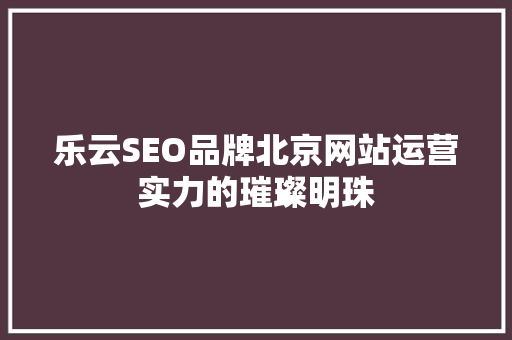 乐云SEO品牌北京网站运营实力的璀璨明珠