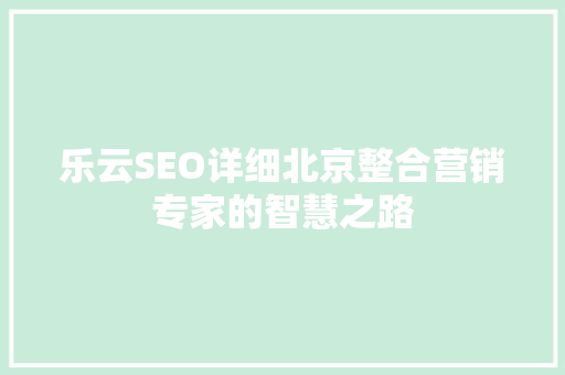 乐云SEO详细北京整合营销专家的智慧之路
