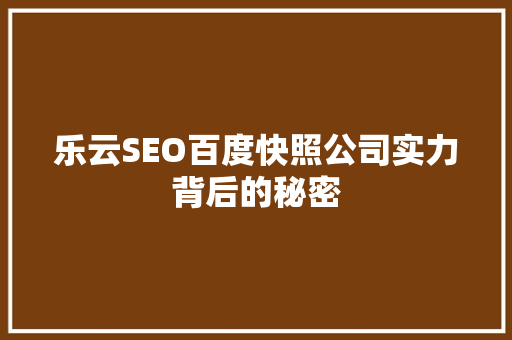 乐云SEO百度快照公司实力背后的秘密