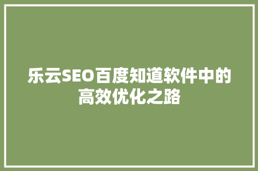 乐云SEO百度知道软件中的高效优化之路