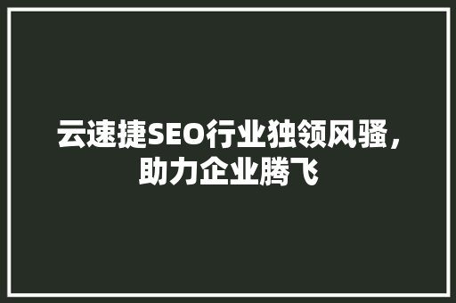 云速捷SEO行业独领风骚，助力企业腾飞