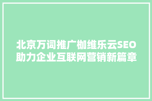 北京万词推广枷维乐云SEO助力企业互联网营销新篇章