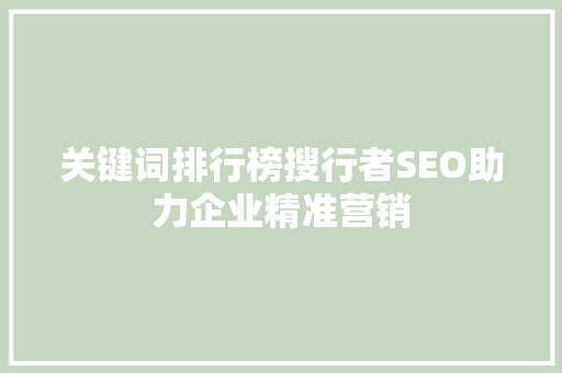 关键词排行榜搜行者SEO助力企业精准营销