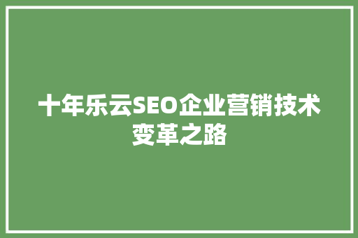 十年乐云SEO企业营销技术变革之路