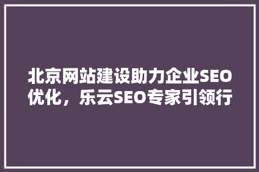 北京网站建设助力企业SEO优化，乐云SEO专家引领行业风向标