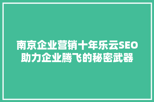 南京企业营销十年乐云SEO助力企业腾飞的秘密武器