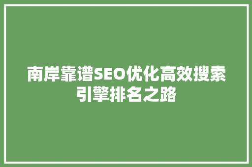 南岸靠谱SEO优化高效搜索引擎排名之路