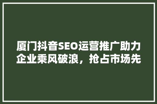 厦门抖音SEO运营推广助力企业乘风破浪，抢占市场先机