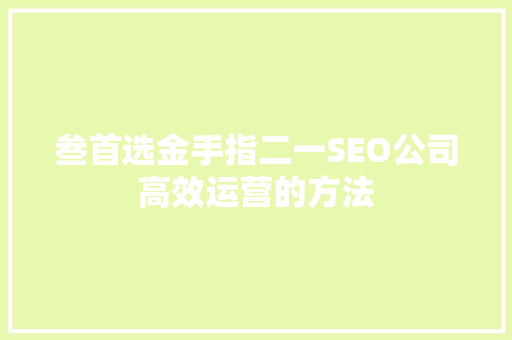叁首选金手指二一SEO公司高效运营的方法