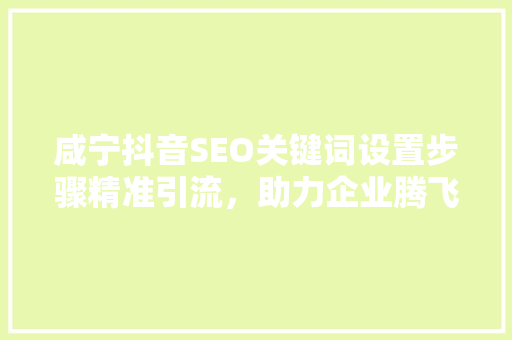 咸宁抖音SEO关键词设置步骤精准引流，助力企业腾飞