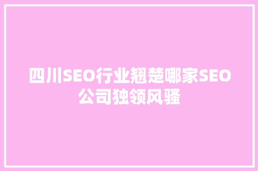 四川SEO行业翘楚哪家SEO公司独领风骚