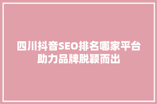 四川抖音SEO排名哪家平台助力品牌脱颖而出