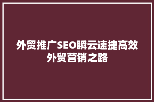 外贸推广SEO瞬云速捷高效外贸营销之路