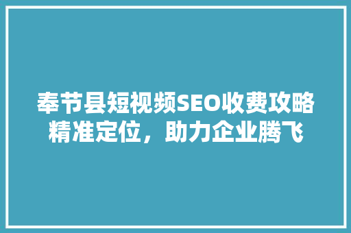 奉节县短视频SEO收费攻略精准定位，助力企业腾飞