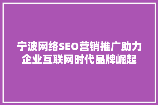 宁波网络SEO营销推广助力企业互联网时代品牌崛起