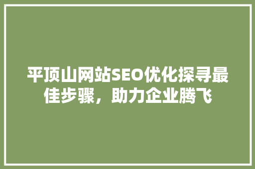 平顶山网站SEO优化探寻最佳步骤，助力企业腾飞