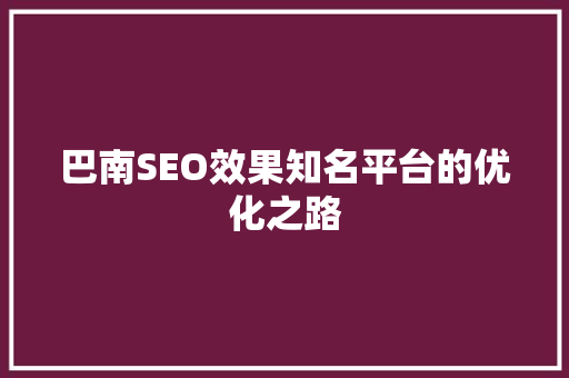 巴南SEO效果知名平台的优化之路