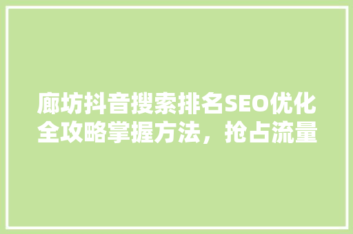 廊坊抖音搜索排名SEO优化全攻略掌握方法，抢占流量高地