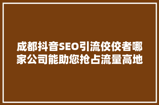 成都抖音SEO引流佼佼者哪家公司能助您抢占流量高地
